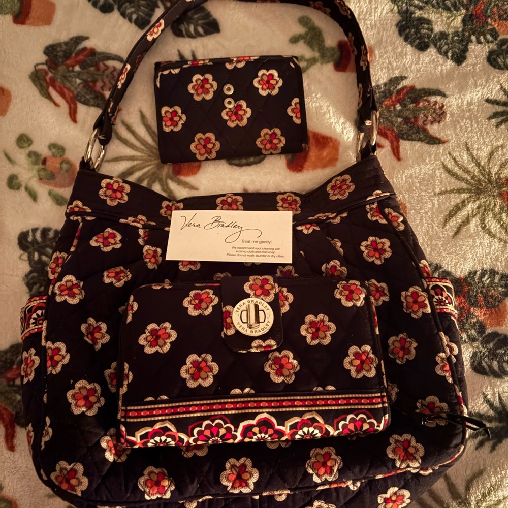 Vera Bradley Black Floral Shoulder Bag Set